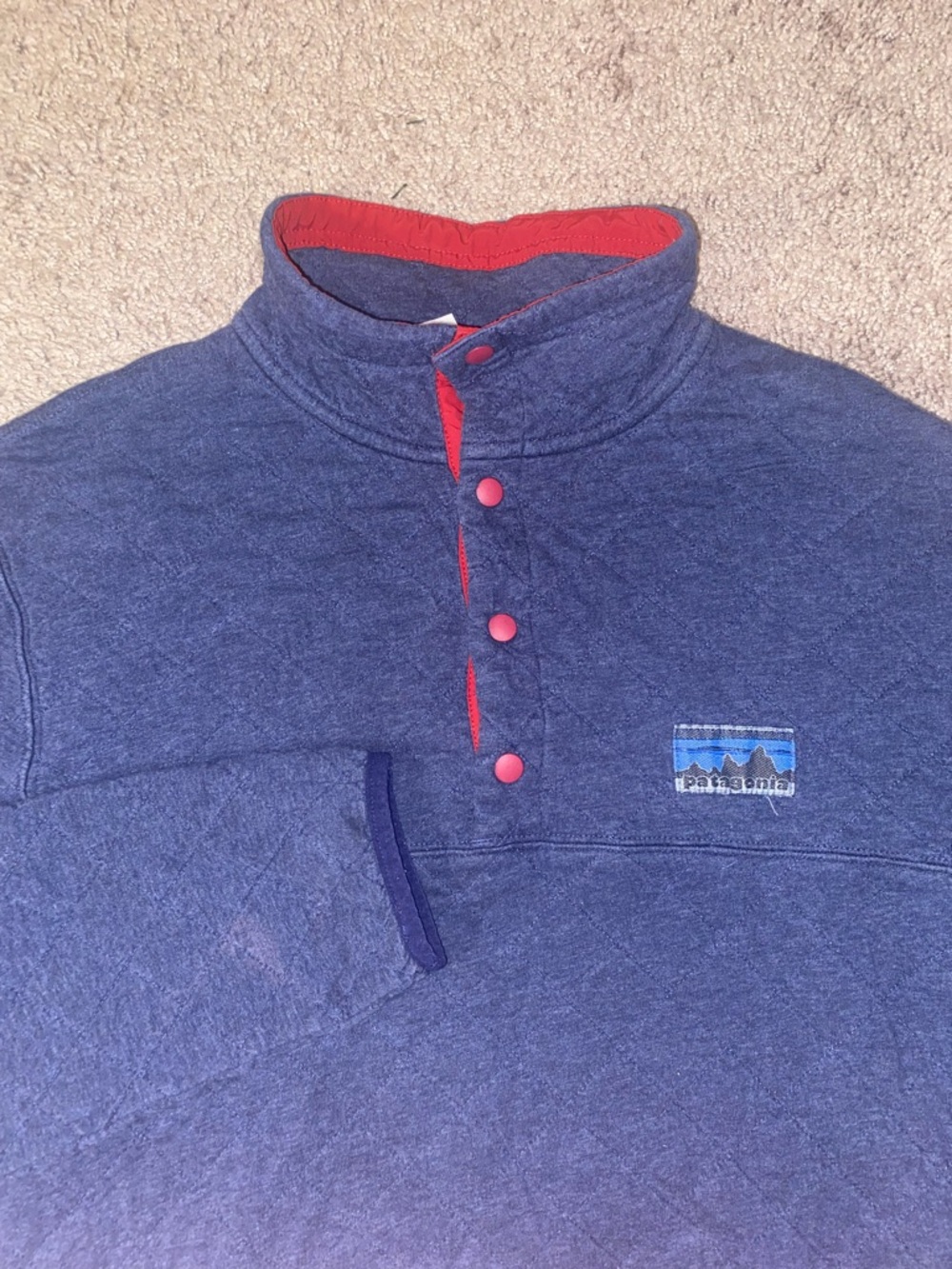 Patagonia Quilted Snap Organic Cotton Pullover Blue Mens Size Medium Coat